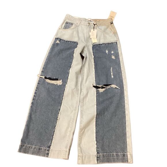 NWT Forever 21 Distressed Reworked Wide-Leg Jeans Sz 26 - Picture 12 of 14